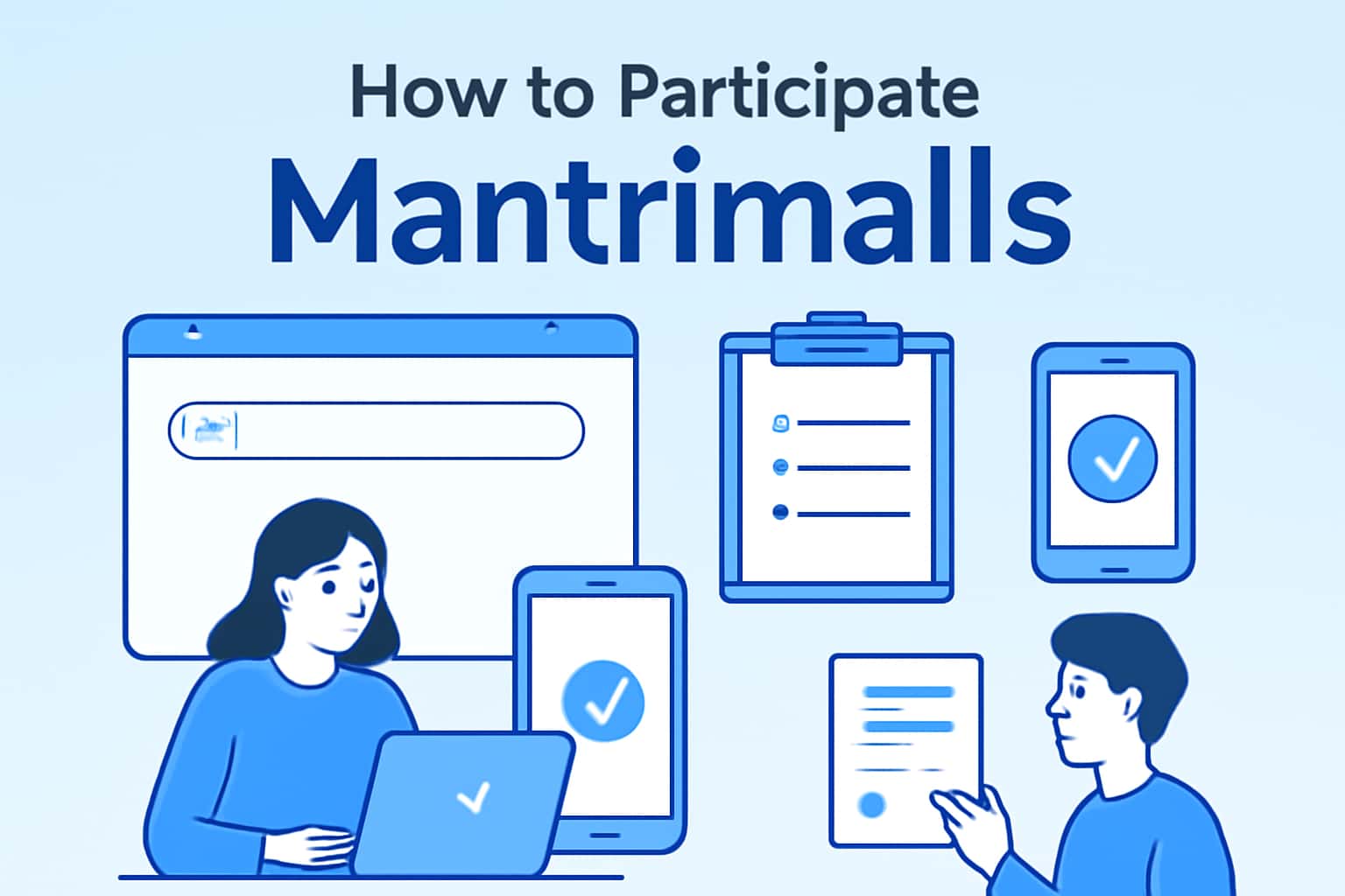 A neutral informational scene showing how to participate in Mantrimalls.